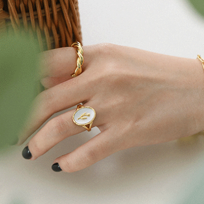 Shell Oval Tulips Flower 925 Sterling Silver Ring