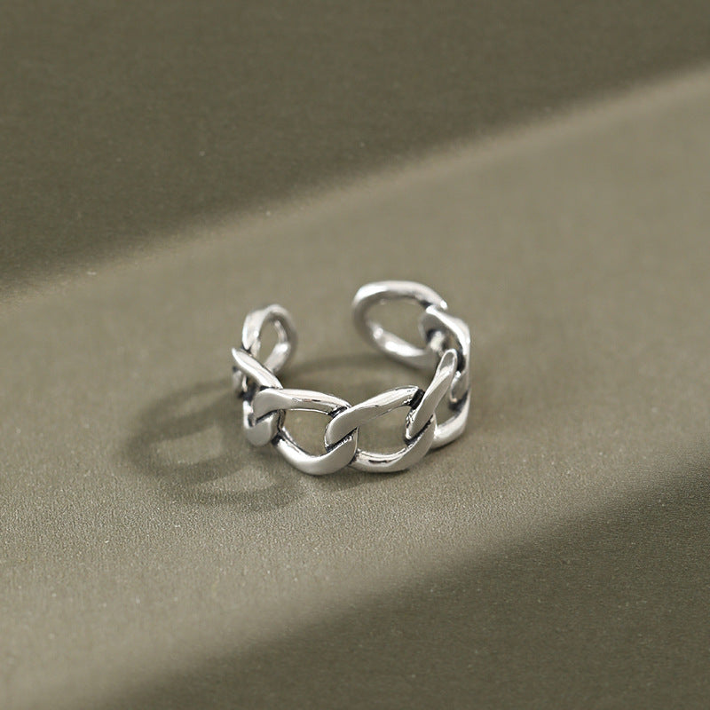 Fashion Hollow Chain Vintage 925 Sterling Silver Adjustable Ring
