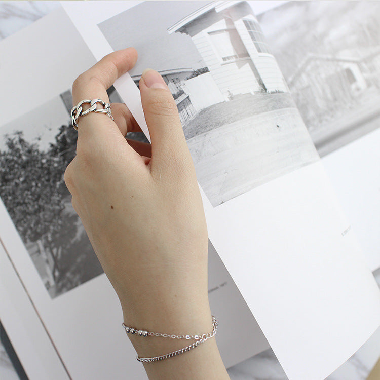 Fashion Hollow Chain Vintage 925 Sterling Silver Adjustable Ring