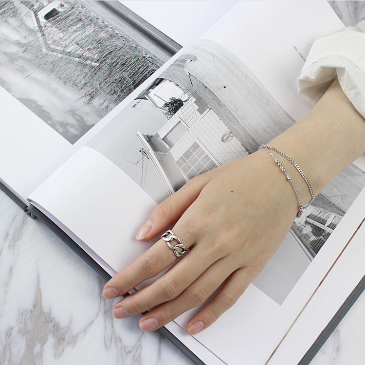 Fashion Hollow Chain Vintage 925 Sterling Silver Adjustable Ring