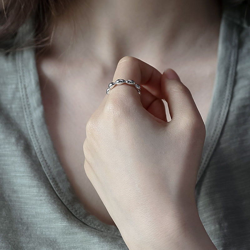 Modern Oval Beads 925 Sterling Silver Adjustable Ring