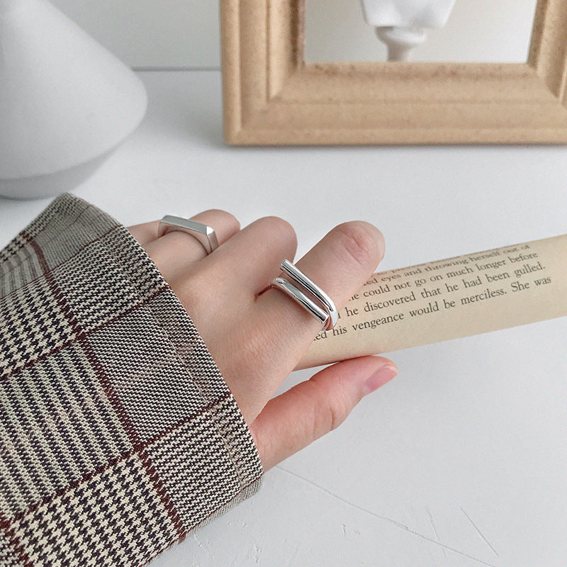 Minimalist Lines Cross Simple 925 Sterling Silver Adjustable Ring