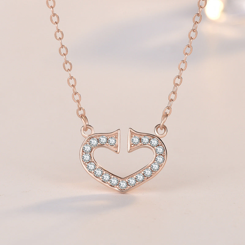 Office Irregular Broken CZ Heart 925 Sterling Silver Necklace