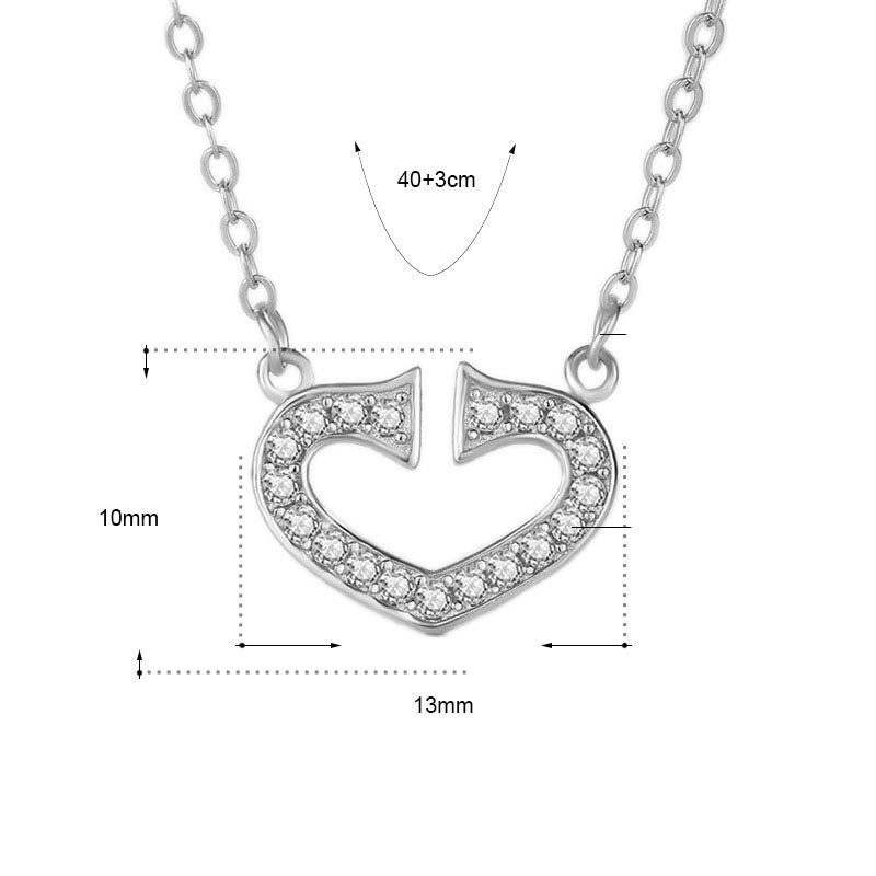 Office Irregular Broken CZ Heart 925 Sterling Silver Necklace