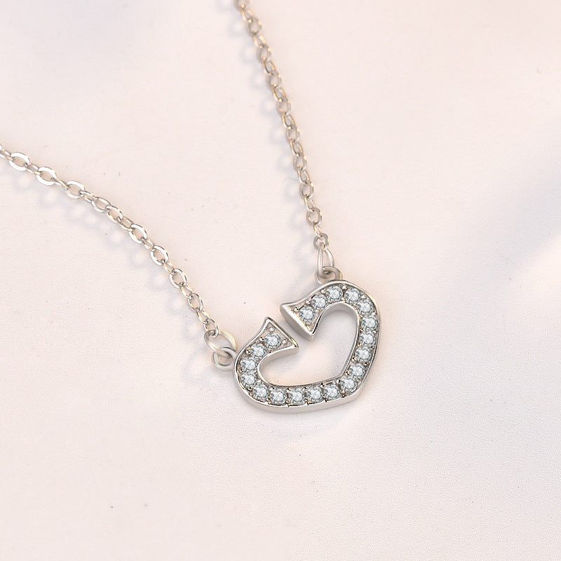 Office Irregular Broken CZ Heart 925 Sterling Silver Necklace