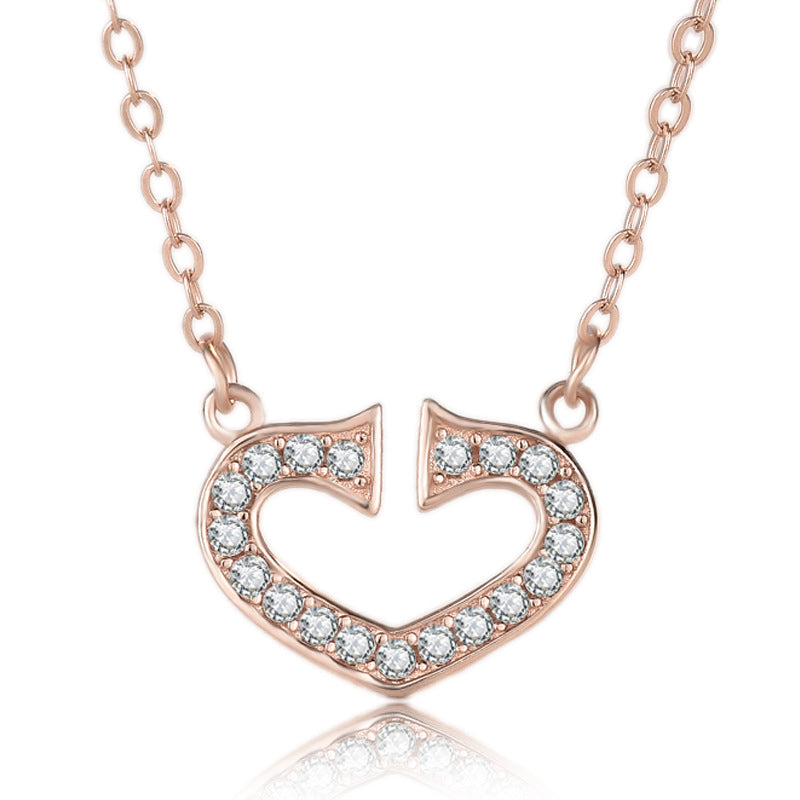 Office Irregular Broken CZ Heart 925 Sterling Silver Necklace