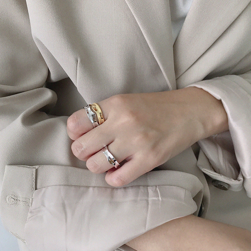 Modern Simple Irregular Wave 925 Sterling Silver Adjustable Ring