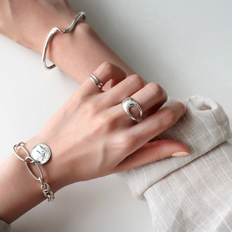 Fashion Irregular Hollow New 925 Sterling Silver Adjustable Ring