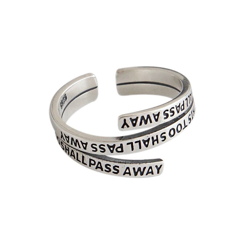 Vintage Multi Layers Letters 925 Sterling Silver Adjustable Ring