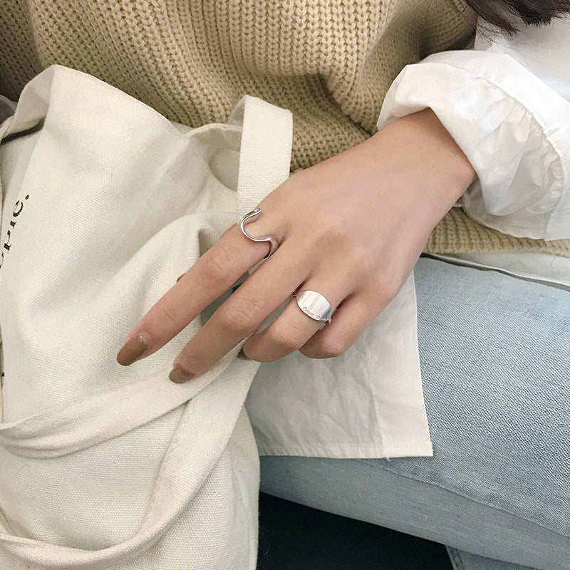 Simple Geometry Eavpe Diem Letters 925 Sterling Silver Adjustable Ring