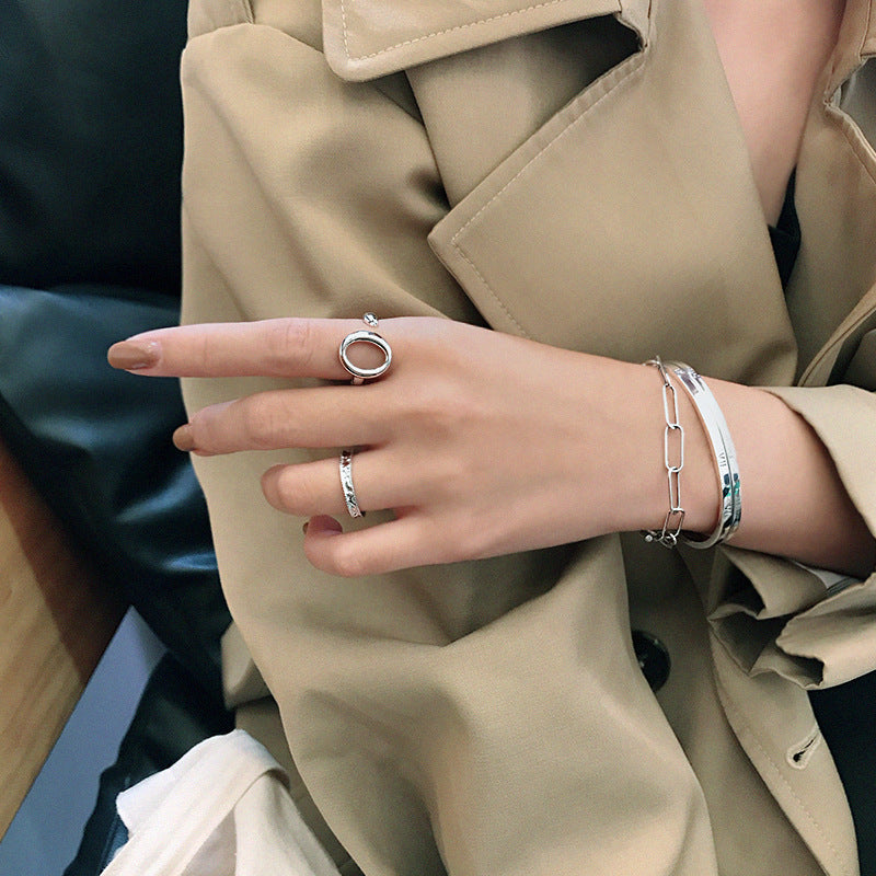 Simple Hollow Geometry Circle 925 Sterling Silver Adjustable Ring