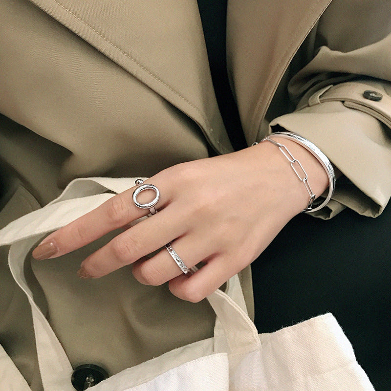 Simple Hollow Geometry Circle 925 Sterling Silver Adjustable Ring