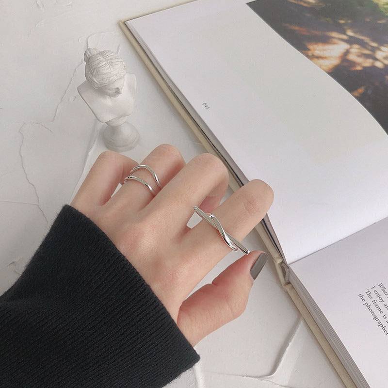 Simple Double Layer Lines 925 Sterling Silver Adjustable Ring