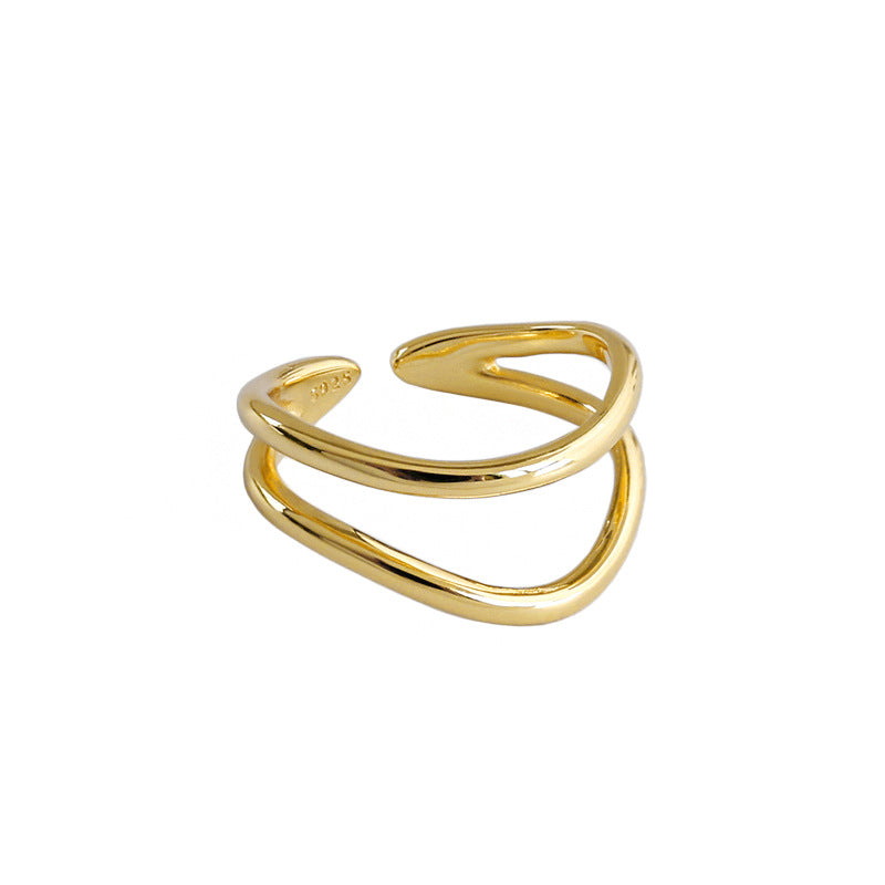 Simple Double Layer Lines 925 Sterling Silver Adjustable Ring