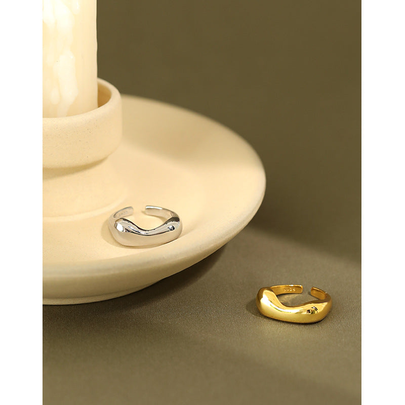 Fashion Irregular Bread 925 Sterling Silver Adjustable Ring