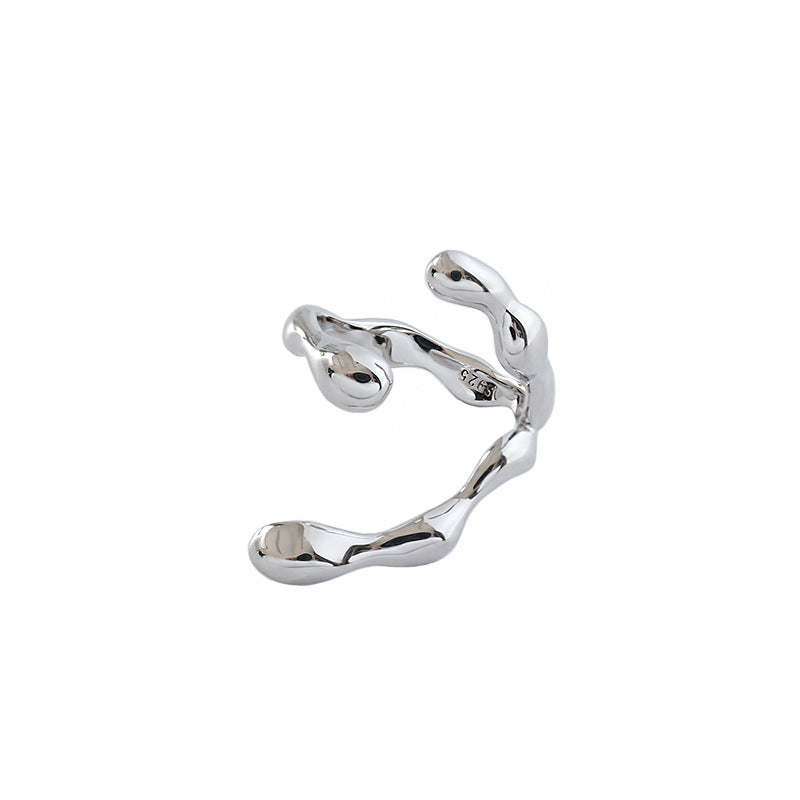 Fashion Irregular C Shape Wide 925 Sterling Silver Adjustable Ring