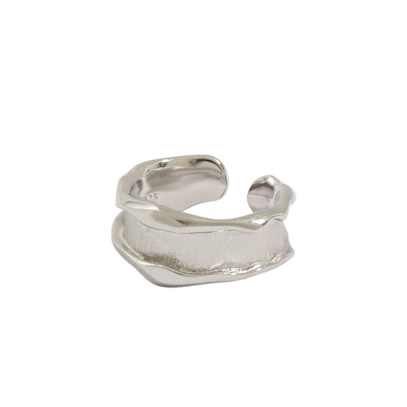 Fashion Wide Wave 925 Sterling Silver Adjustable Ring