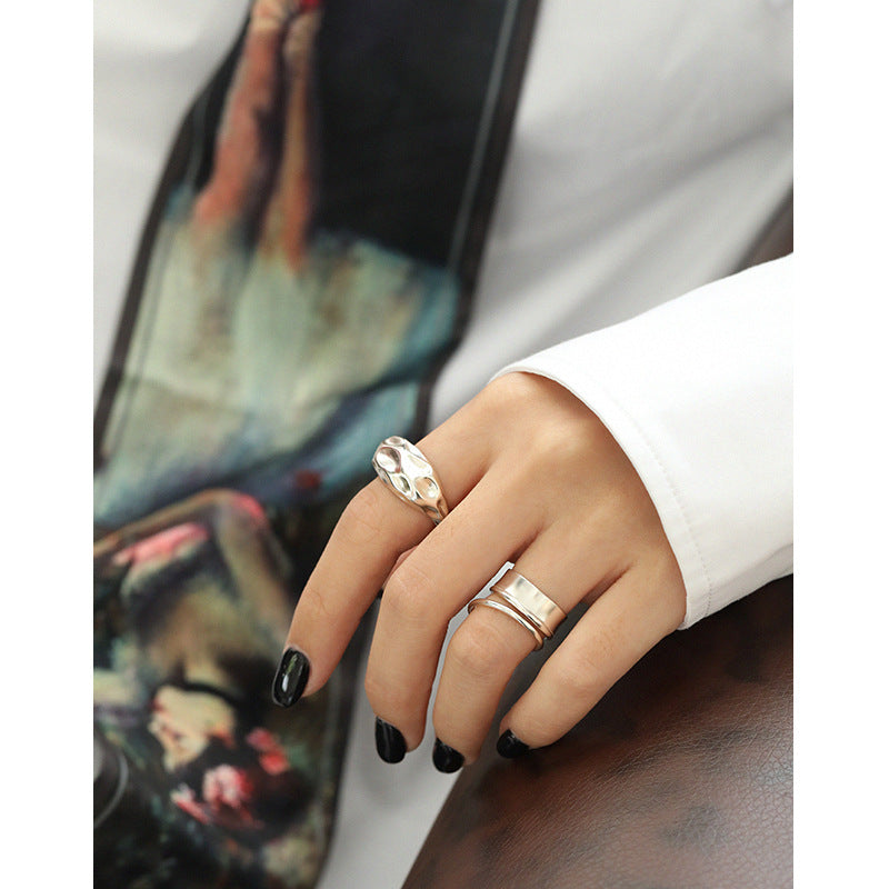 Sale Irregular Uneven 925 Sterling Silver Adjustable Ring