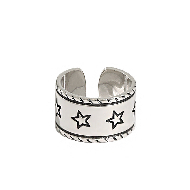 Vintage Star Pattern Twisted Border 925 Sterling Silver Adjustable Ring