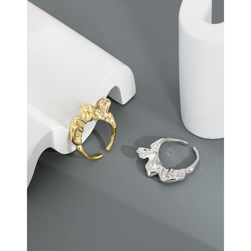 Office Irregular Petal 925 Sterling Silver Adjustable Ring