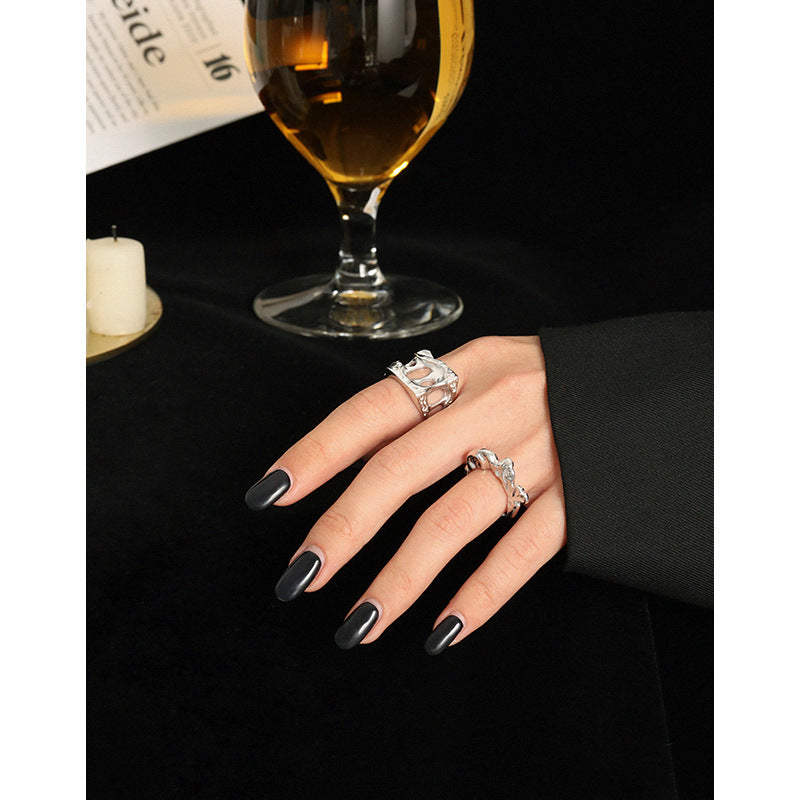 Office Irregular Petal 925 Sterling Silver Adjustable Ring