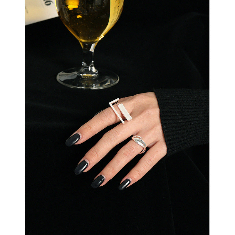 Hot Irregular Hollow River 925 Sterling Silver Adjustable Ring