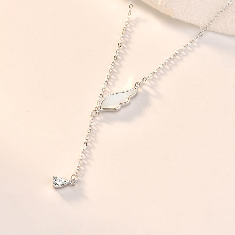 Sweet Mother of Shell Angel Wings CZ 925 Sterling Silver Necklace