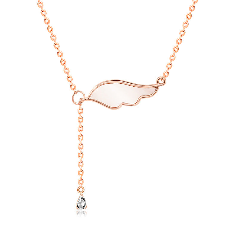 Sweet Mother of Shell Angel Wings CZ 925 Sterling Silver Necklace