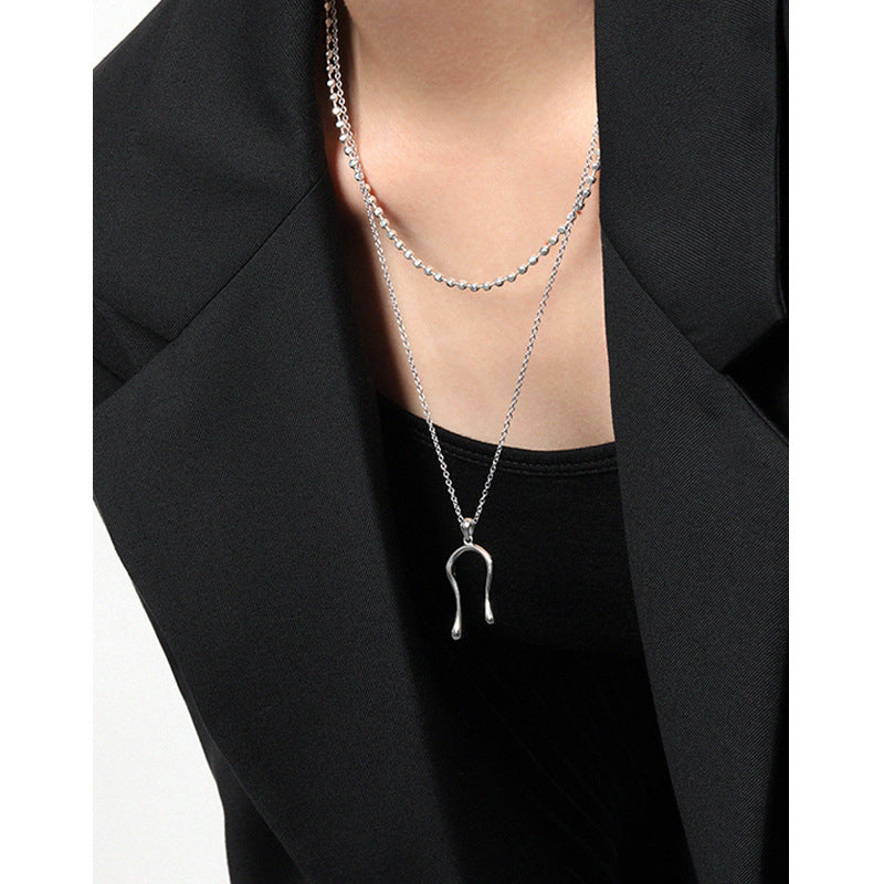 Simple Letter U Shape 925 Sterling Silver Necklace