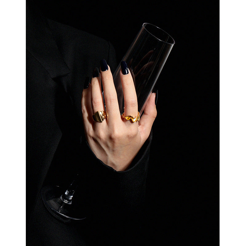 Casual Irregular Wave 925 Sterling Silver Adjustable Ring