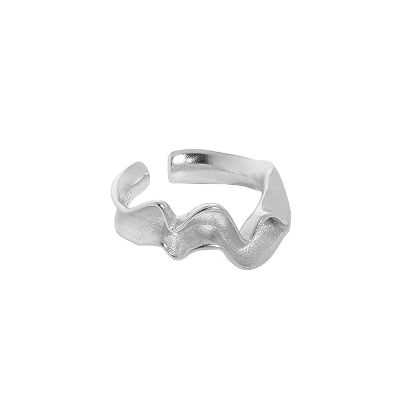Casual Irregular Wave 925 Sterling Silver Adjustable Ring