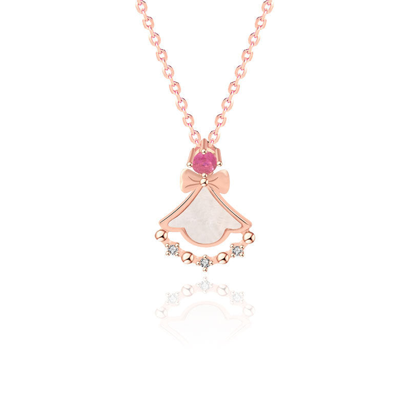 Girl Mother of Shell Pink CZ Skirt 925 Sterling Silver Necklace