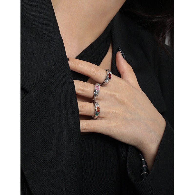 Elegant Oval CZ Wide 925 Sterling Silver Adjustable Ring