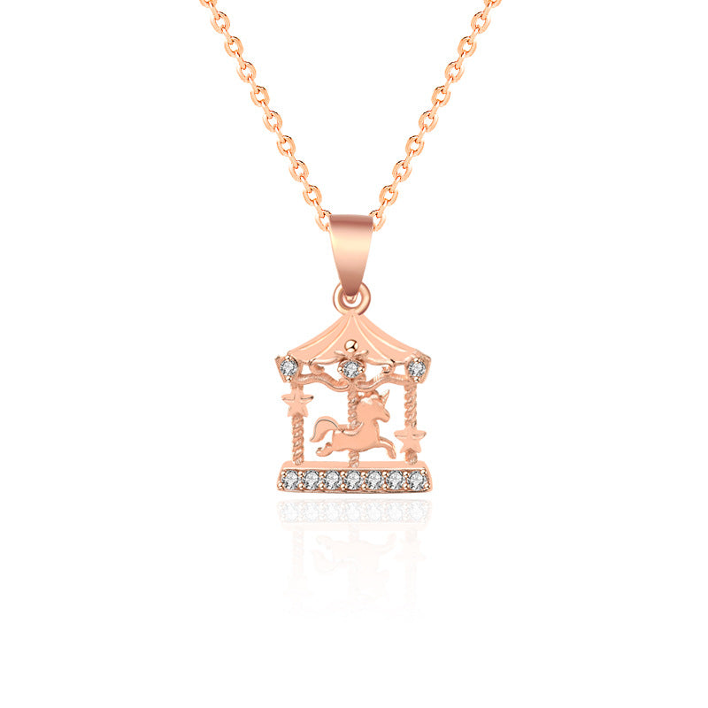 Girl CZ Merry-Go-Round Hot 925 Sterling Silver Necklace