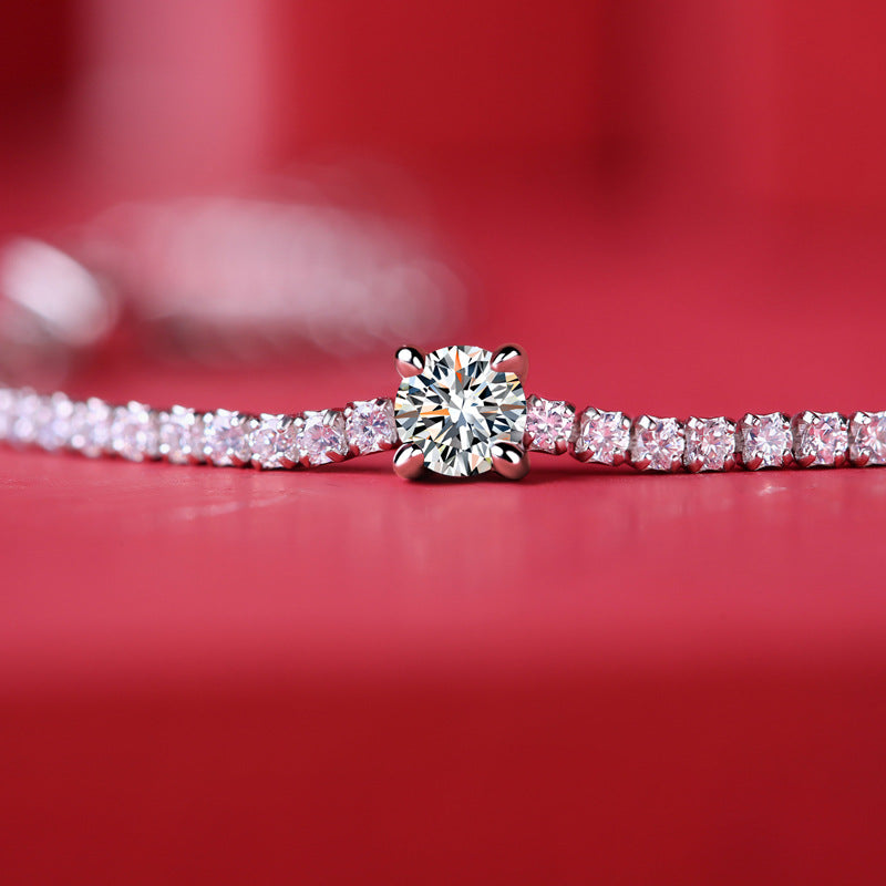 Girl Mini Six Claw Moissanite CZ Round Chain 925 Sterling Silver Bracelet