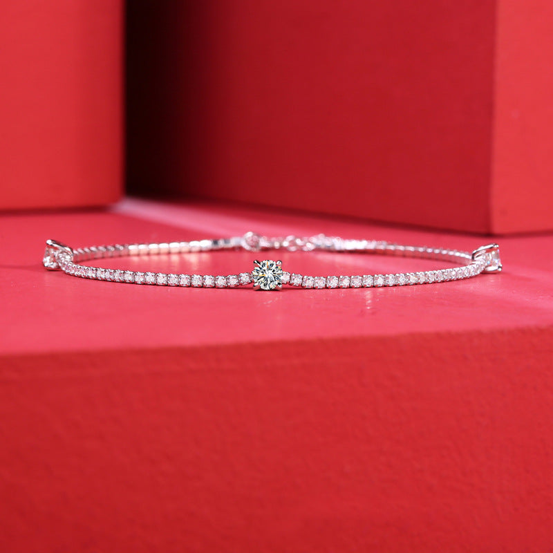 Girl Mini Six Claw Moissanite CZ Round Chain 925 Sterling Silver Bracelet