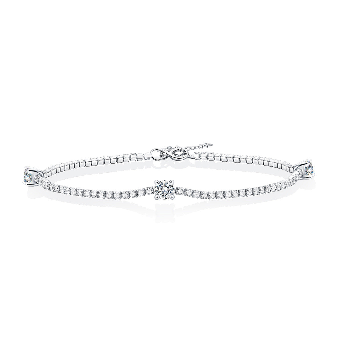 Girl Mini Six Claw Moissanite CZ Round Chain 925 Sterling Silver Bracelet