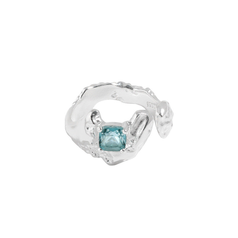 Sale Square Green CZ Irregular 925 Sterling Silver Adjustable Ring