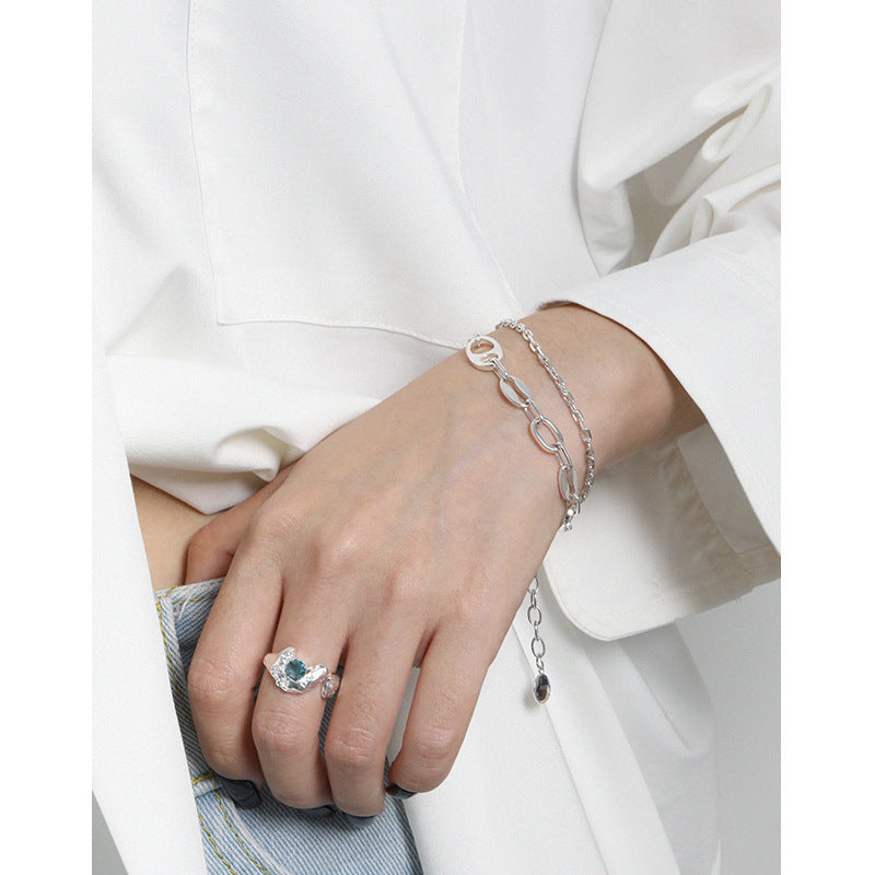 Fashion Double Layers Pig Nose Curb Chain 925 Sterling Silver Bracelet