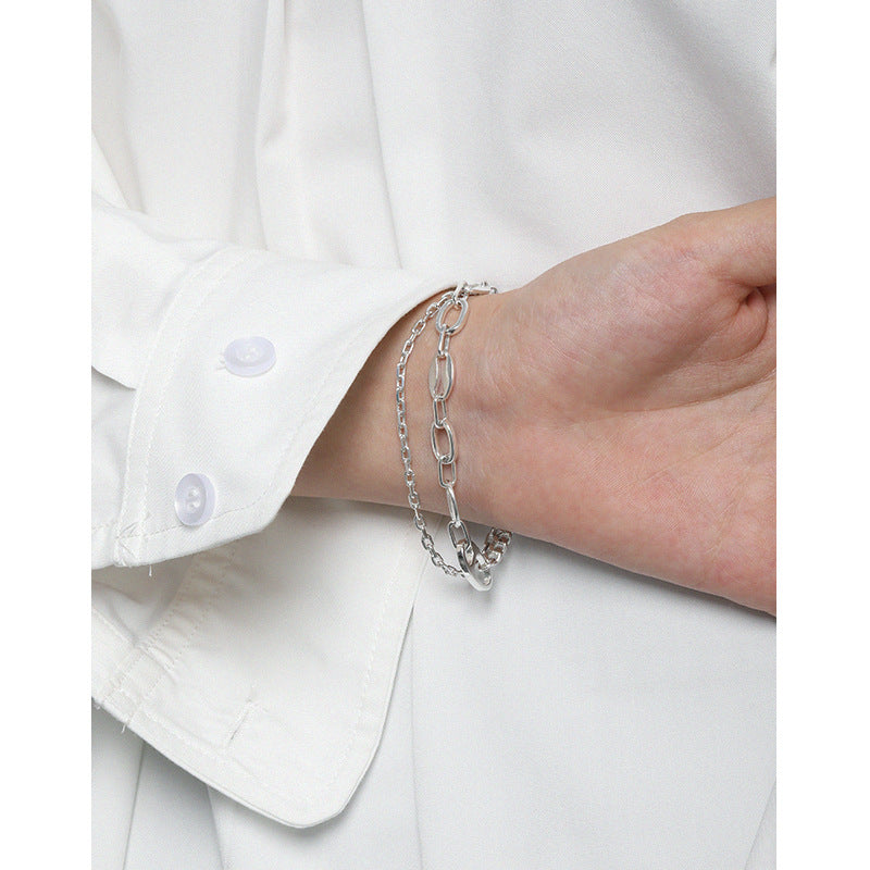 Fashion Double Layers Pig Nose Curb Chain 925 Sterling Silver Bracelet