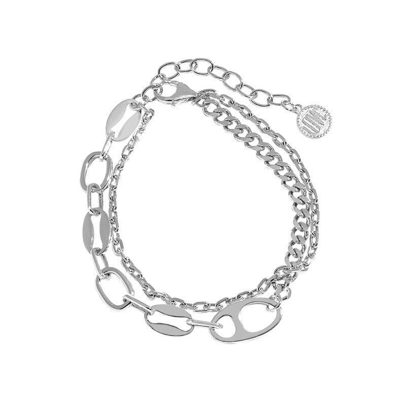 Fashion Double Layers Pig Nose Curb Chain 925 Sterling Silver Bracelet