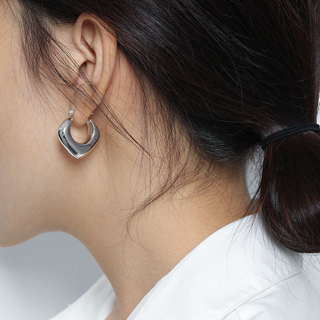 Holiday Geometry Hollow Rhombus 925 Sterling Silver Hoop Earrings