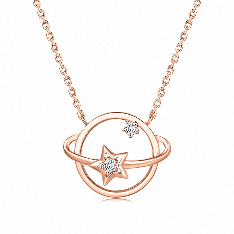 Hot CZ Hollow Planet Star 925 Sterling Silver Necklace