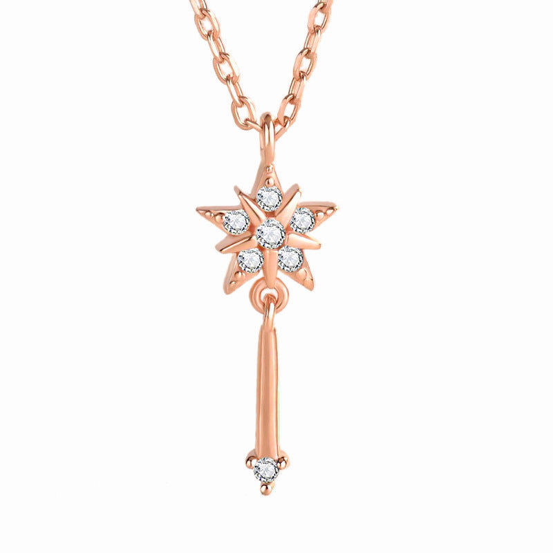 Girl CZ Magic Star Fairy Stick 925 Sterling Silver Necklace