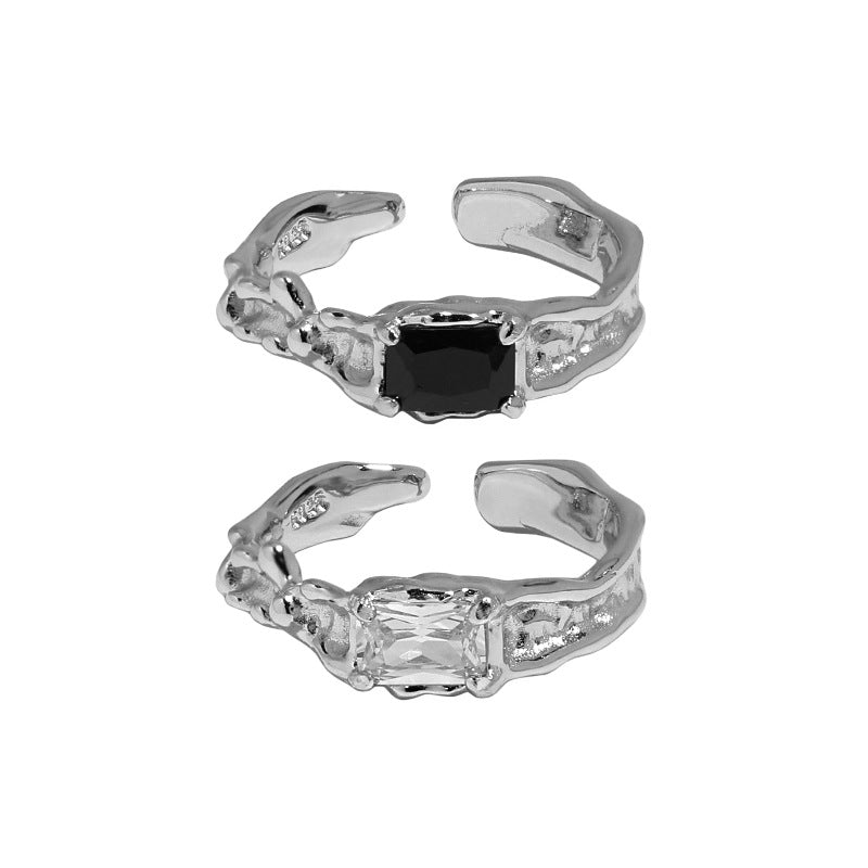 Fashion Geometry Square CZ Irregular 925 Sterling Silver Adjustable Ring