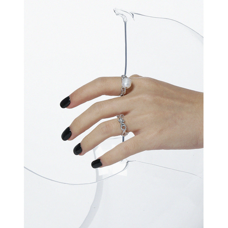 Fashion Hollow Rivet Chain 925 Sterling Silver Adjustable Ring