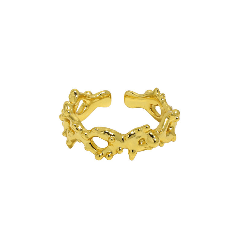 Fashion Hollow Rivet Chain 925 Sterling Silver Adjustable Ring