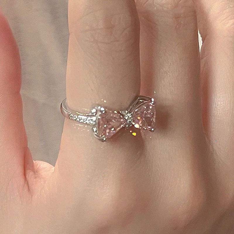 New Pink CZ Bow-Knot Girls 925 Sterling Silver Adjustable Ring