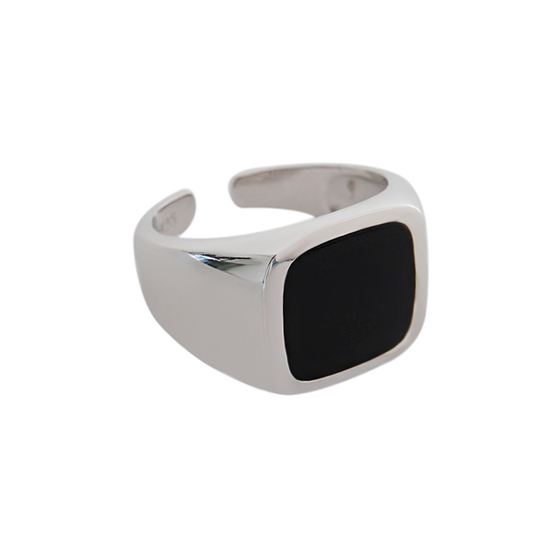 New Geometry Black Square 925 Sterling Silver Adjustable Ring