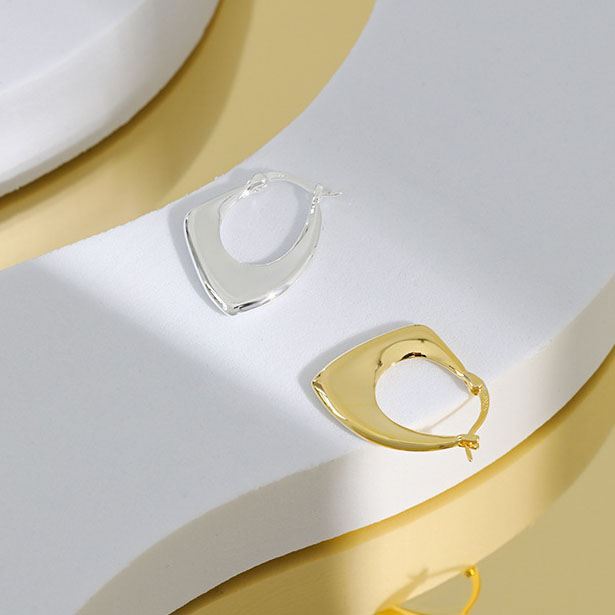 Geometry Irregular Hollow Rhombus 925 Sterling Silver Hoop Earrings